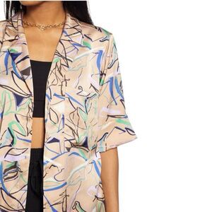 Open Edit Satin Camp Shirt Size Medium